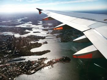Aerial view of airplane wing
