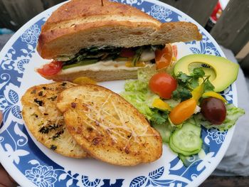 Close-up of breakfast served on table