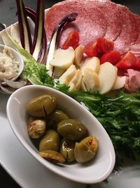 High angle view of meal served in plate