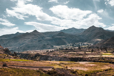 Scenic view of landscape against cloudy sky