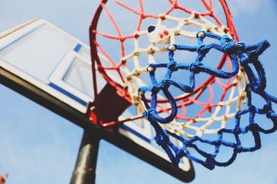 Low angle view of basketball hoop against sky