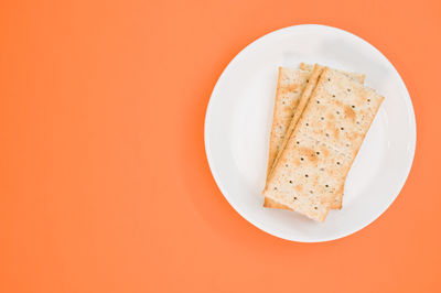 High angle view of bread in plate