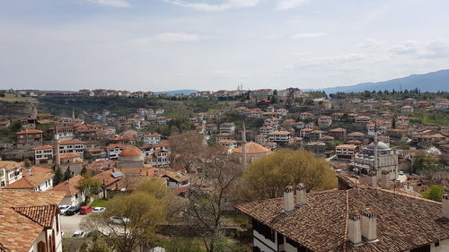 High angle view of townscape against sky