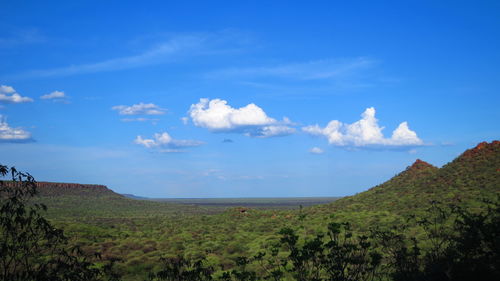 Scenic view of landscape against blue sky