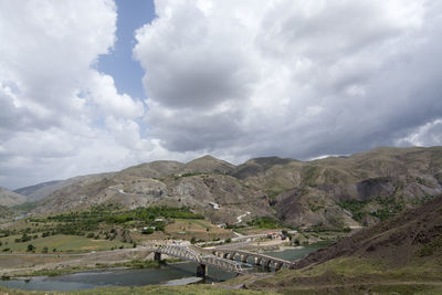 Scenic view of mountain against cloudy sky