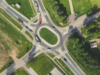 High angle view of road by street in city