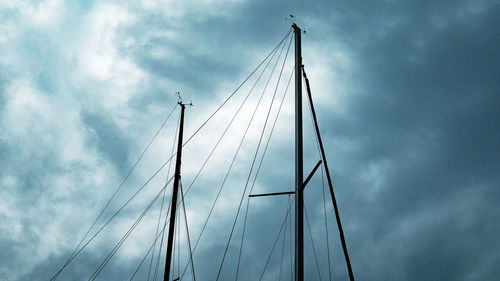 Low angle view of suspension bridge against sky