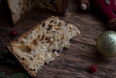 High angle view of bread on cutting board