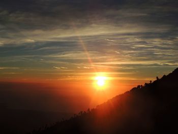 Scenic view of sunset over silhouette landscape