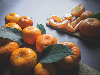 High angle view of fruits on table