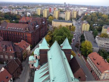 High angle view of buildings in city