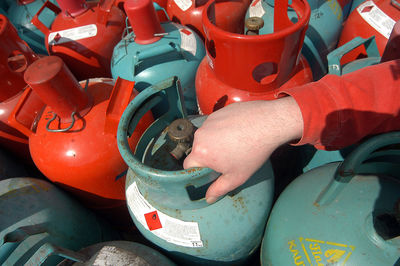 High angle view of people working in toy car