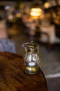 Close-up of key ring on table