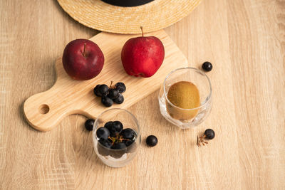 High angle view of fruits on table