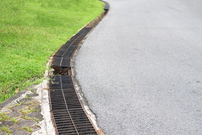 High angle view of footpath on field