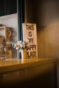 Information sign on glass table