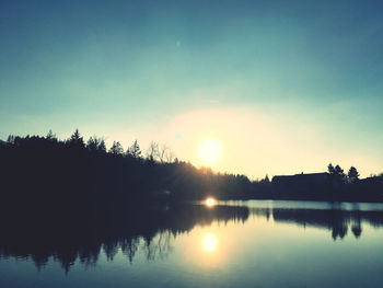 Scenic view of lake against sky during sunset