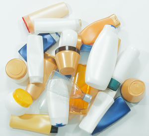 Close-up of multi colored pencils on white background