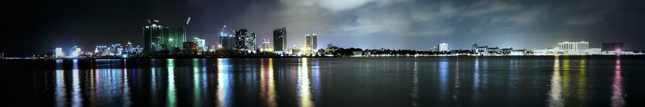 Panoramic view of city at night