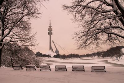 Scenic view of frozen lake against sky during winter