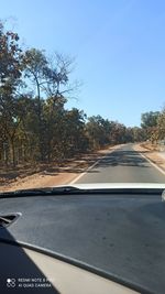 Road by trees seen through car windshield