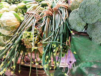 High angle view of vegetables for sale in market