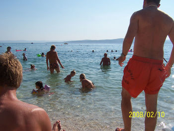 High angle view of people on beach