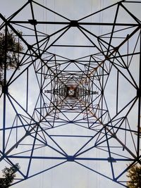 Low angle view of electricity pylon against sky