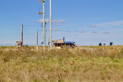Scenic view of field against blue sky