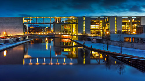 Bridge over river with buildings in background