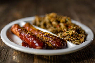 High angle view of breakfast in plate on table