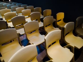 High angle view of empty chairs