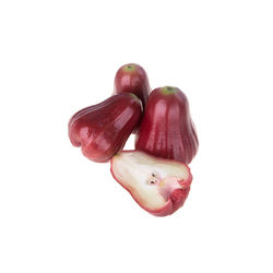 High angle view of red chili over white background