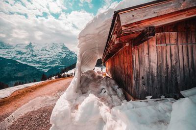 Snow covered mountain against sky