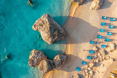 High angle view of beach and sea in greece