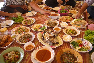 High angle view of people in restaurant