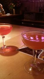 Wine glass on table in restaurant