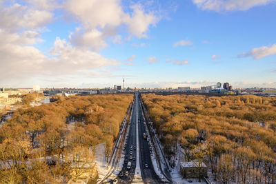 High angle view of railroad tracks against sky