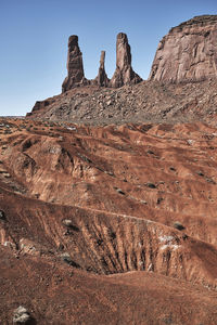 Low angle view of rock formations in desert