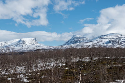 Scenic view of snowcapped mountains against sky