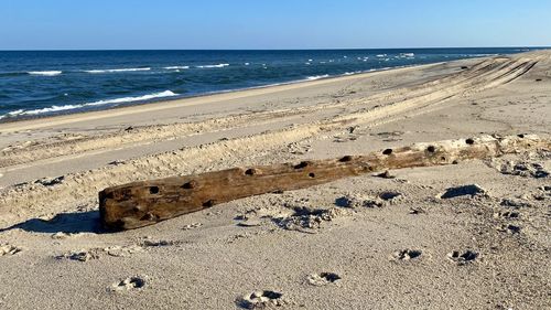 Scenic view of beach against clear sky
