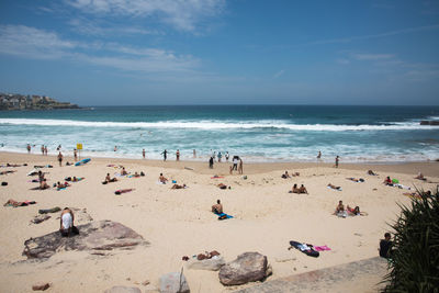 High angle view of crowd at beach