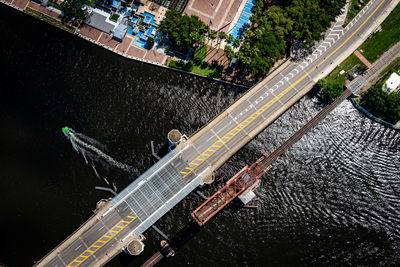 High angle view of bridge over canal in city