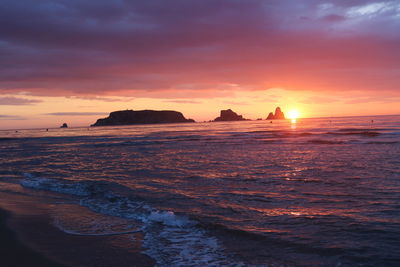 Scenic view of sea against sky during sunset