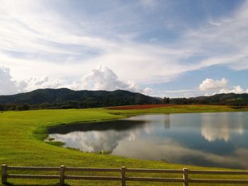 Scenic view of lake against sky