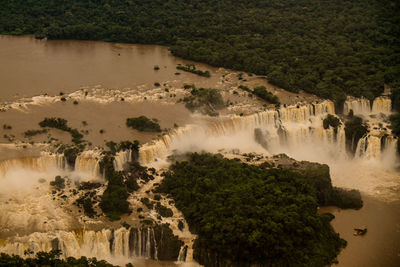 High angle view of river flowing through trees