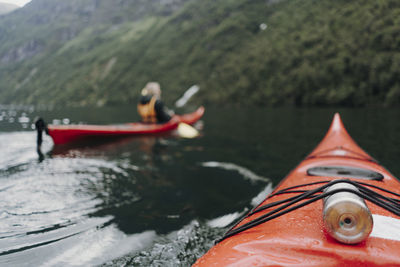 Close-up of kayak in river