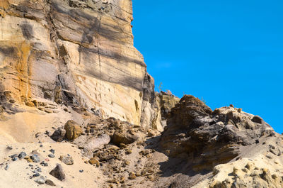 Low angle view of rock formation against clear sky