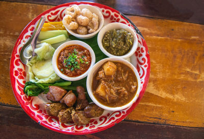 High angle view of food on table