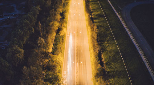 High angle view of cars on road at night